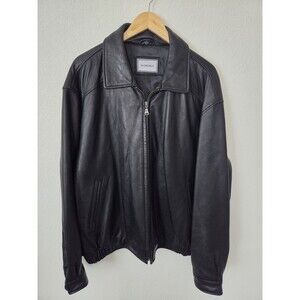 Hathaway Men's XXL Black Genuine Leather Bomber Jacket Vintage 90s Zip Up
